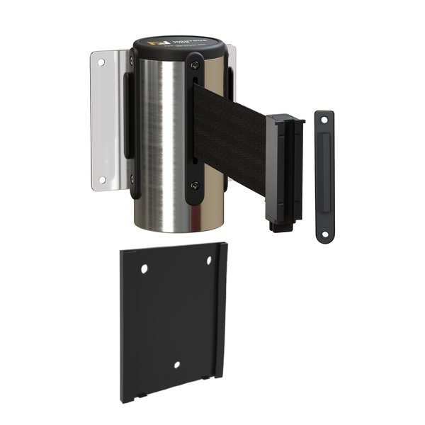 Retractable Belt Barrier Wall Mount PSteel Case Removable 14' Bk Belt, Montour Line, Mfr#: WM215-PS-BK-RM-S-140